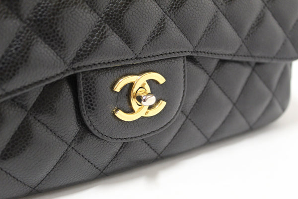 Chanel Black Quilted Caviar Leather Classic Jumbo Single Flap Bag