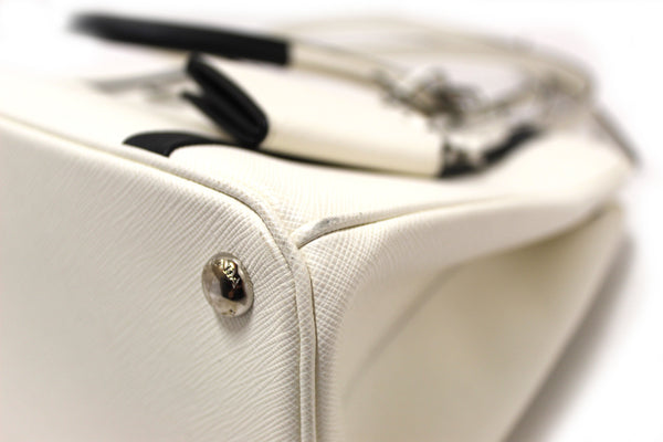 Prada White and Black Bi-color Saffiano Galleria Large Tote Bag