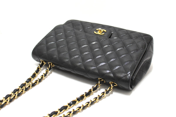 Chanel Black Quilted Caviar Leather Classic Jumbo Single Flap Bag