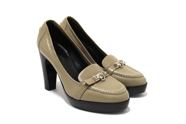 New Hermes Etoupe Leather Kelly Loafer Pumps Shoes Size 36.5