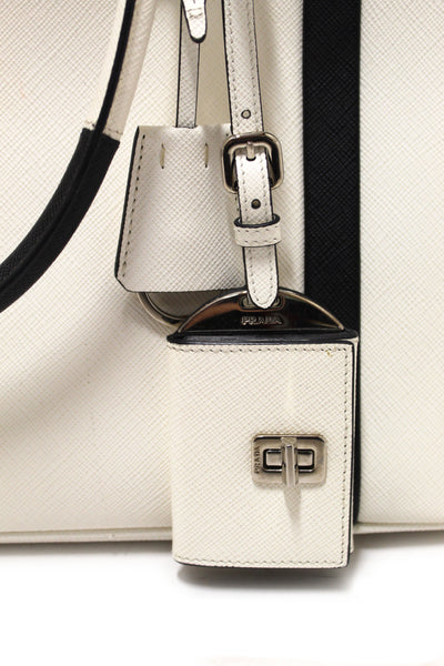 Prada White and Black Bi-color Saffiano Galleria Large Tote Bag