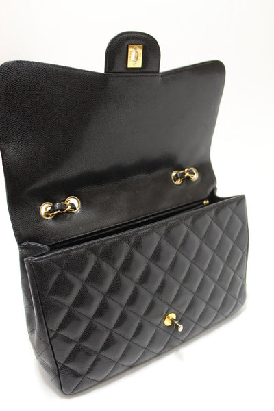 Chanel Black Quilted Caviar Leather Classic Jumbo Single Flap Bag