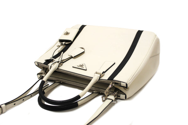 Prada White and Black Bi-color Saffiano Galleria Large Tote Bag