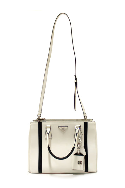 Prada White and Black Bi-color Saffiano Galleria Large Tote Bag