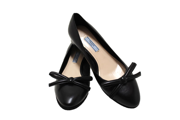 New Prada Bow Black Calfskin Leather Pumps Size 37