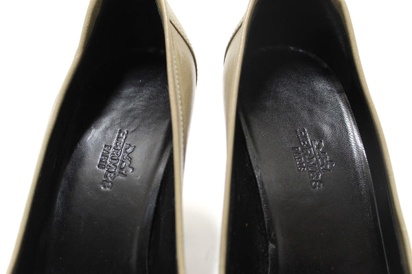 New Hermes Etoupe Leather Kelly Loafer Pumps Shoes Size 36.5