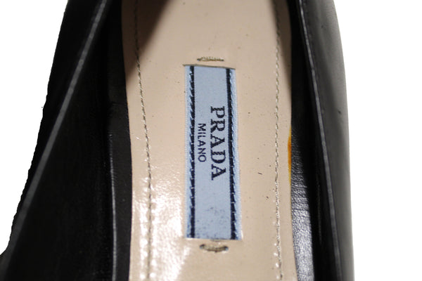 New Prada Bow Black Calfskin Leather Pumps Size 37