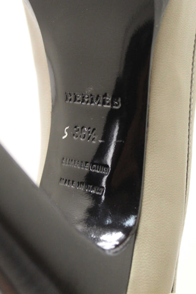 New Hermes Etoupe Leather Kelly Loafer Pumps Shoes Size 36.5