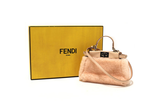 Fendi Pink Shearling and Leather Micro Peekaboo Bag