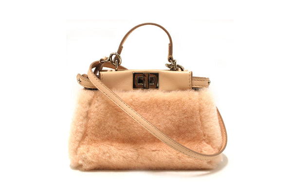 Fendi Pink Shearling and Leather Micro Peekaboo Bag