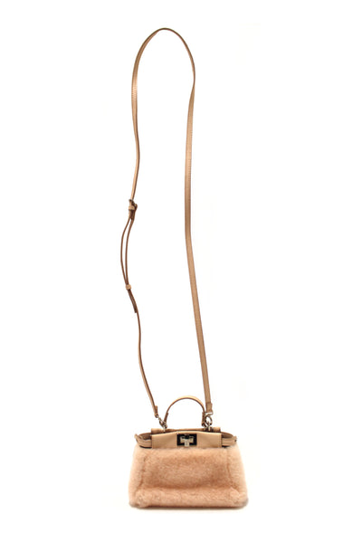 Fendi Pink Shearling and Leather Micro Peekaboo Bag