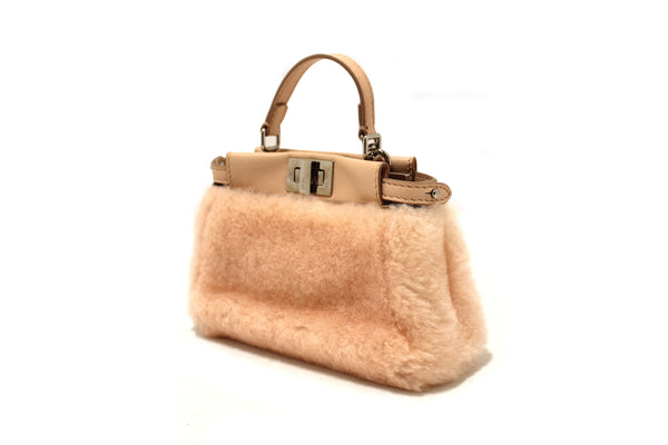Fendi Pink Shearling and Leather Micro Peekaboo Bag