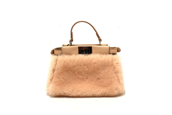 Fendi Pink Shearling and Leather Micro Peekaboo Bag