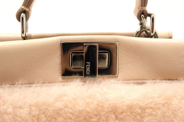 Fendi Pink Shearling and Leather Micro Peekaboo Bag