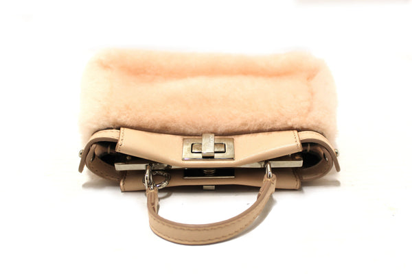 Fendi Pink Shearling and Leather Micro Peekaboo Bag