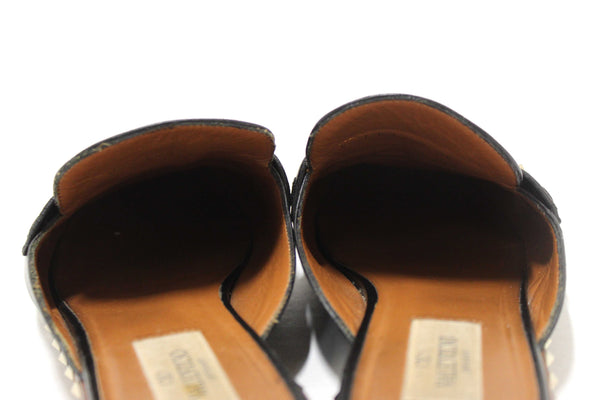 Valentino Black Leather Rockstuds Mules Flat Shoes Size 36.5