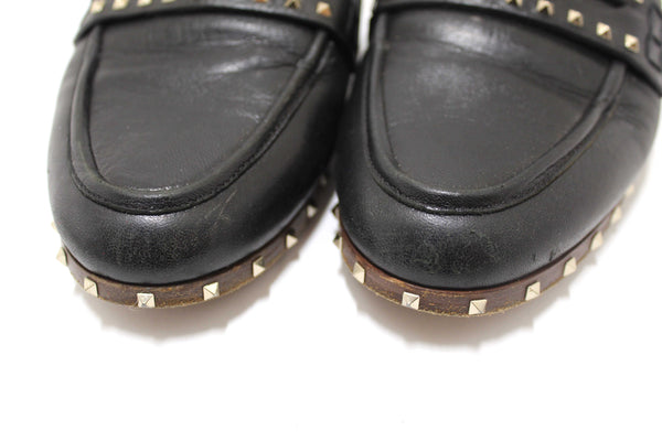 Valentino Black Leather Rockstuds Mules Flat Shoes Size 36.5