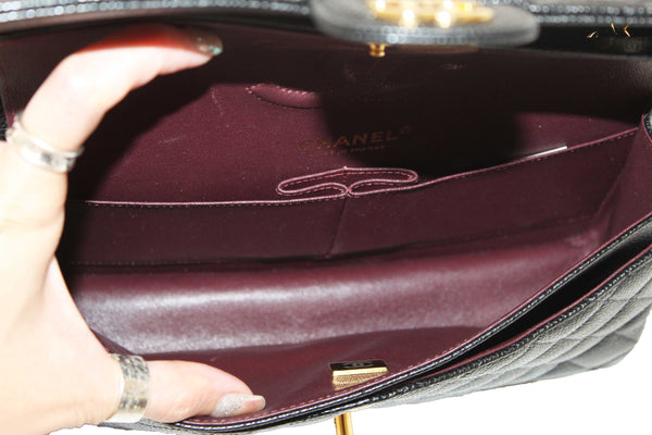 Chanel Classic Black Quilted Caviar Leather Classic Medium Double Flap Bag