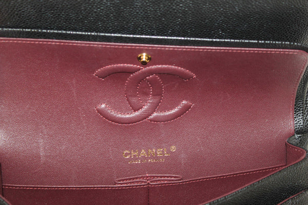 Chanel Classic Black Quilted Caviar Leather Classic Medium Double Flap Bag
