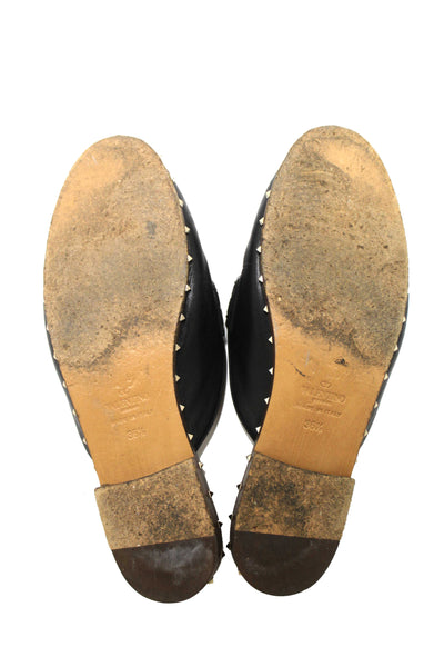 Valentino Black Leather Rockstuds Mules Flat Shoes Size 36.5