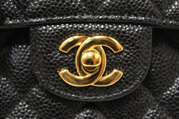 Chanel Classic Black Quilted Caviar Leather Classic Medium Double Flap Bag