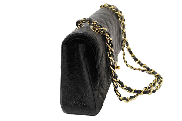 Chanel Classic Black Quilted Caviar Leather Classic Medium Double Flap Bag
