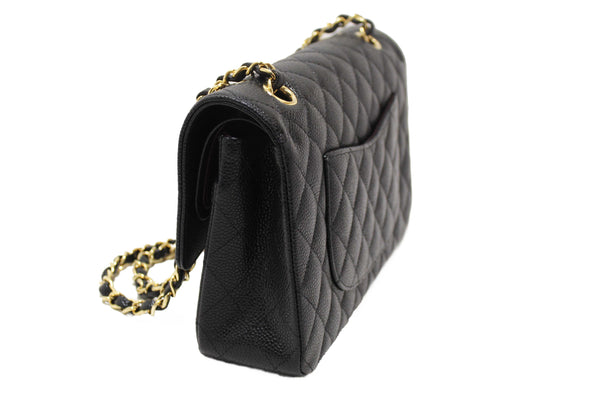 Chanel Classic Black Quilted Caviar Leather Classic Medium Double Flap Bag