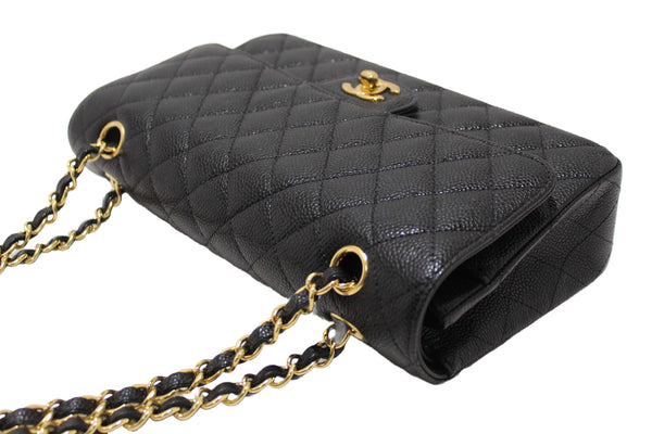 Chanel Classic Black Quilted Caviar Leather Classic Medium Double Flap Bag