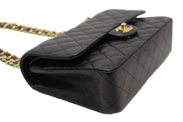 Chanel Classic Black Quilted Caviar Leather Classic Medium Double Flap Bag