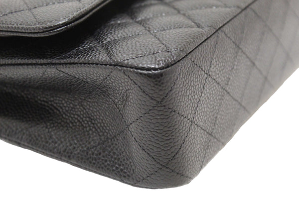 Chanel Classic Black Quilted Caviar Leather Classic Medium Double Flap Bag