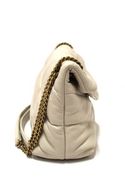 Yves Saint Laurent White Quilted Lambskin Toy Loulou Puffer Monogram Chain Satchel Bag