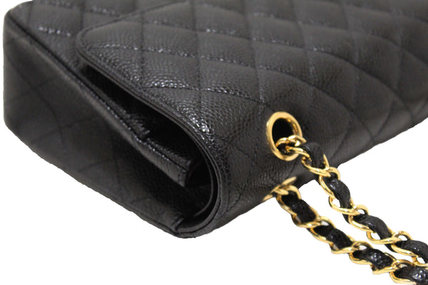 Chanel Classic Black Quilted Caviar Leather Classic Medium Double Flap Bag