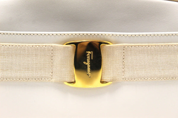 Salvatore Ferragamo White Cowhide Leather Crossbody Handbag