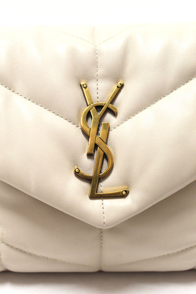 Yves Saint Laurent White Quilted Lambskin Toy Loulou Puffer Monogram Chain Satchel Bag
