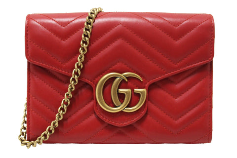 Gucci Red Marmont Matelassé Chevron Leather Mini Bag