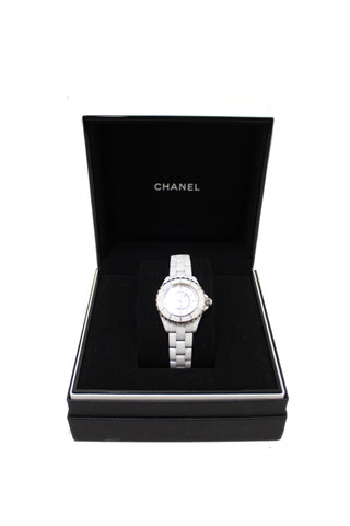 Chanel White Ceramic J12 Diamond Quatz Watch 33mm H | Italystation.com - Now at italystation.com