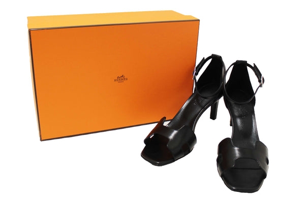 NEW Hermes Black Calfskin Leather Joy 70 High Heel Sandal Size 36.5