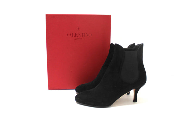 Valentino Black Suede Leather Ankle Boots Shoes Size 37