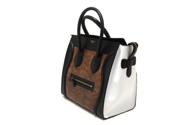 Celine Large Black/White/Brown Python Tri-Color Luggage Handbag