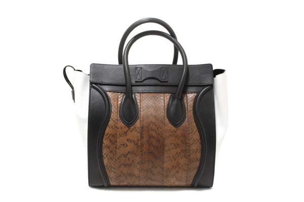 Celine Large Black/White/Brown Python Tri-Color Luggage Handbag