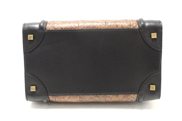 Celine Large Black/White/Brown Python Tri-Color Luggage Handbag