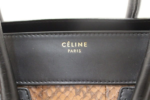 Celine Large Black/White/Brown Python Tri-Color Luggage Handbag