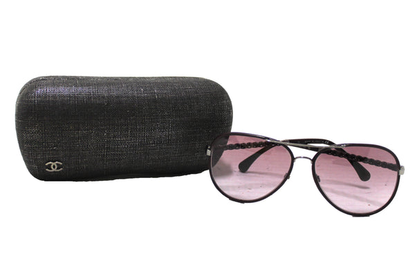 Chanel Violet Calfskin/Metal Aviator Pilot Sunglasses 4219Q