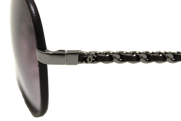 Chanel Violet Calfskin/Metal Aviator Pilot Sunglasses 4219Q