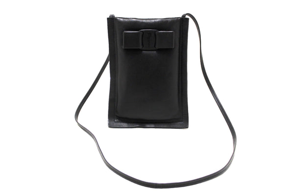 Salvatore Ferragamo Black Leather Viva Bow Smartphone Case Bag