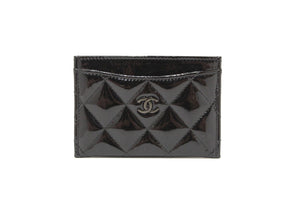 Chanel Black Quilted Patent Leather Leather Card Holder