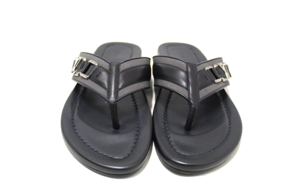 New Louis Vuitton Black Leather Atoll Thong Slipper Sandals Shoes Size 8
