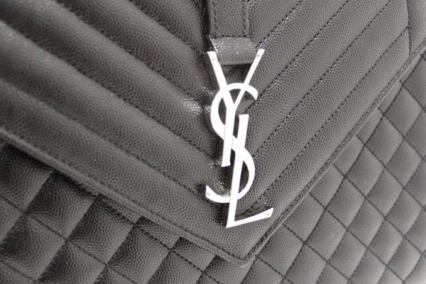 Saint Laurent Black Matelasse Grain De Poudre Embossed Leather Medium Envelope Bag