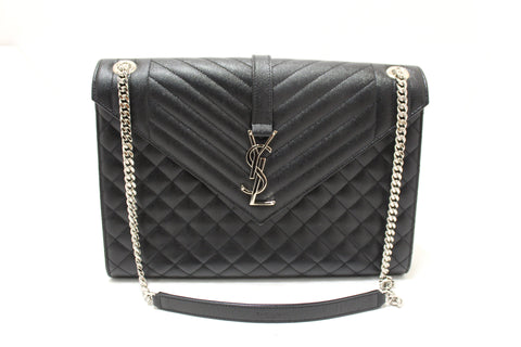 Saint Laurent Black Matelasse Grain De Poudre Embossed Leather Medium Envelope Bag