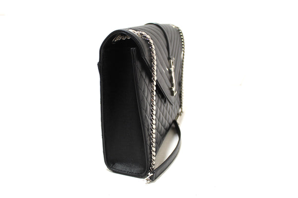 Saint Laurent Black Matelasse Grain De Poudre Embossed Leather Medium Envelope Bag